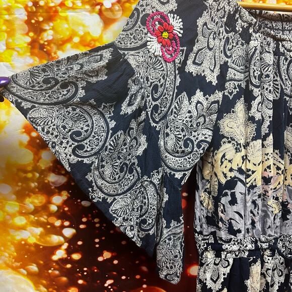 Anthropologie Raga Tassel Off The Shoulder Bohemian Romper Size XS 100% Viscose - Picture 7 of 11